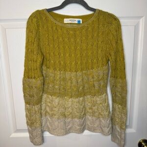 Anthropologie Sparrow Yellow and Cream Sweater Wool Mohair Alpaca Size S GUC